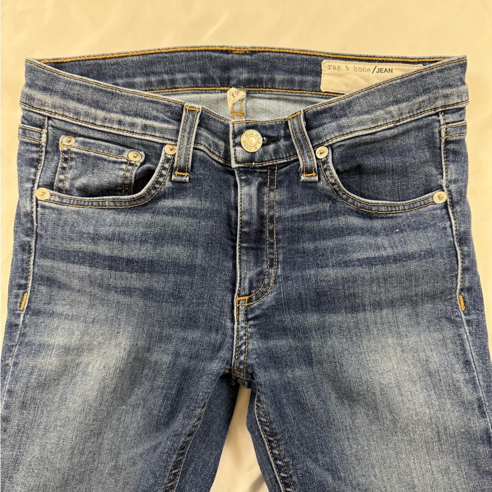 rag & bone Low Rise Ankle Skinny Jeans 27 Medium Wash Frayed Hem - Picture 3 of 13